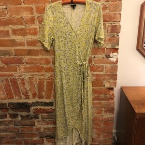 Yellow floral wrap dress